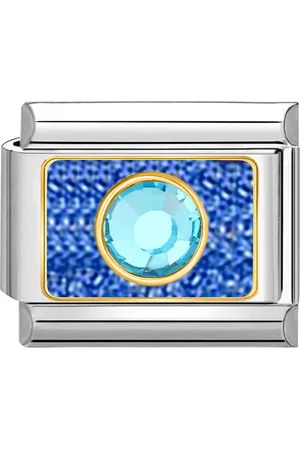 quiges Schakel - Bedel - 9mm - charms - Blauwe zirkonia - Geschikt voor - Nomination- armband - Schakelarmband - italy bedels armband