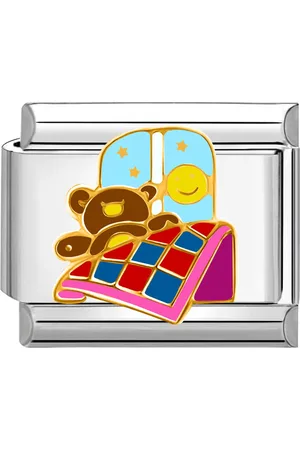 quiges Schakel - Bedel - 9mm - charms - Teddybeer - met - ster-smiley - Geschikt voor - Nomination- armband - Schakelarmband - italy bedels armband