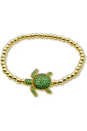 Marama - dames - elastisch - stainless steel - strass kralen - gold plated - schildpad bedel