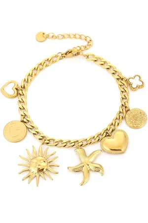 MICHELLE Bedelarmband met bedels - - 16 + 3 cm - Gouden armband - Dames armband - Armband met bedels - Stainless Steel - Waterproof bracelet - Moederdag - Valentijn - Kerst cadeau - Sinterklaas - Cadeau voor dames