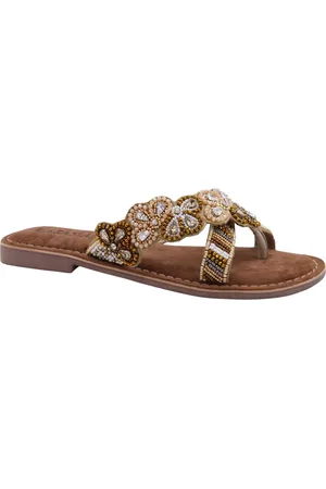 Lazamani Perla Dames Slippers Leer Beige