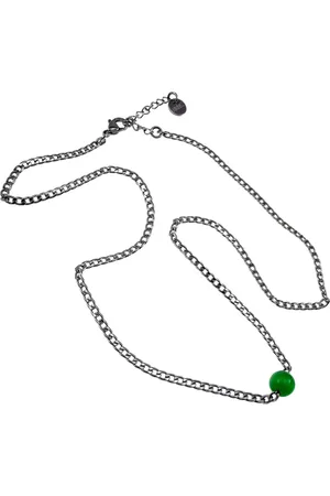 esde2 Ketting Dames - RVS - Cubaanse Schakelketting met Groen Kattenoogsteen – Verstelbaar 50cm tot 55cm