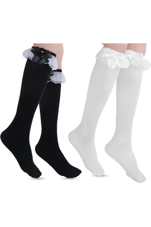 Merkloos Kant Ruche Knie Hoge Sokken Leuke Lolita Sokken Katoen Knie Hoge Sokken met Strik Kant Ruche Trim voor Vrouwen