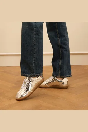 Manfield Dames - Zilveren leren sneakers
