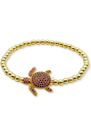 Marama - dames - elastisch - stainless steel - strass kralen - gold plated - schildpad bedel