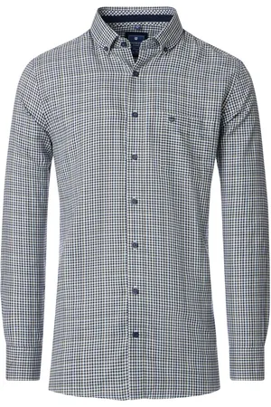 Redmond Comfort fit overhemd - Oxford - blauw - wit en beige geruit - Strijkvriendelijk - Boordmaat: 39 - 40