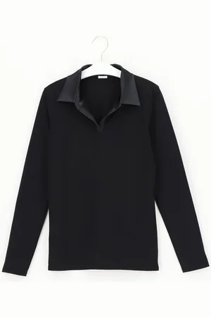 Oroblu Dames Perfect Line Cotton Polo Shirt Long Sleeve Black XL