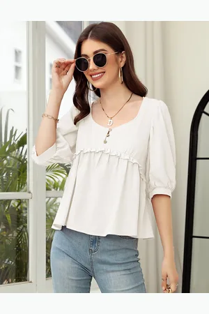 Merkloos Tuniek dames zomerblouse met V-hals, dames elegante casual top dames L