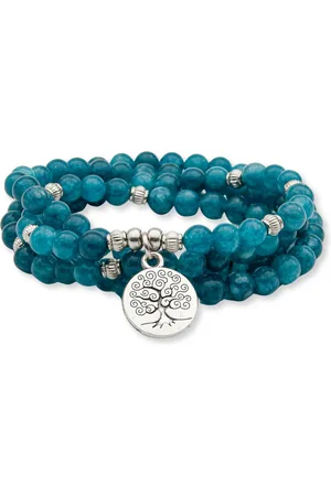Marama Wikkelarmband Apatite - hanger Tree Of Life - mala armband - edelsteen - - zilver - elastisch - 108 kralen - yoga