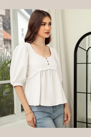Merkloos Tuniek dames zomerblouse met V-hals, dames elegante casual top dames M