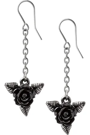 Alchemy Blank Rose Droppers Oorbellen - Zilverkleurig/Zwart