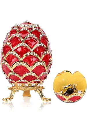 Merkloos Geëmailleerde Sieraden Doos Scharnierend Snuisterijdoosje Met Strass Gekleurde Tekening Ei Stijl - Decoratief Mini Ring Oorbellen Organisator voor Thuis Pasen Decor 2.2x3.5inch