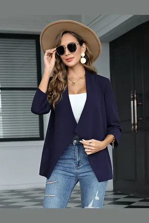 Merkloos Blazer Dames elegant sportief 3/4 mouw zakelijk blazerjack met open voorkant M