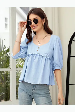 Merkloos Tuniek dames zomerblouse met V-hals, dames elegante casual top dames L