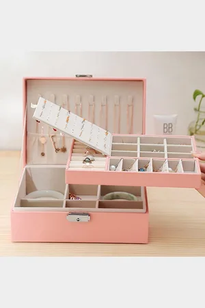 Merkloos 2 Layer Travel Jewellery Organiser - Afsluitbare Juwelendoos voor Ringen Oorbellen Armbanden Kettingen - Roze
