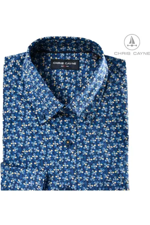 Chris Cayne Heren overhemd - shirt heren lange mouw - maat XL - kleur blauw, kobalt, offwhite en geel - lange mouw - dessin - button down kraag - overhemd met borstzak - herenkleding - herenmode