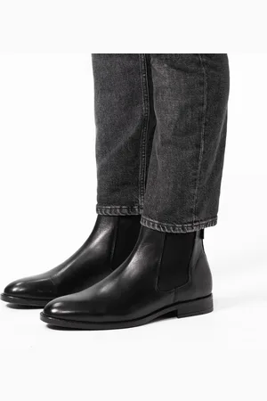 Manfield Heren - Zwarte leren chelsea boots