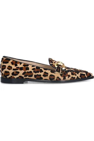 Manfield Dames - Suède leopard loafers met chain