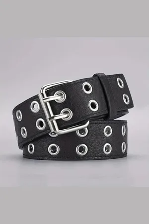 Merkloos Dames/Heren Riem met gaatjes | Trend Eenvoudige Dubbele Gat| Stud Riem |Punk Hiphop Rock Stijl Subcultuur Y 2K Riem Punch Riem Voor Mannen En Vrouwen | Denim Belt - Punk Style Cosplay Belt - Hip Hop Belt - Skirt Belt Gothic Rockwear | 110CM