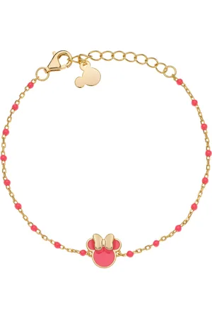 Disney 4-DIS020 Zilveren Armband Minnie Mouse - Minnie Armbandje - Sieraden - 14+3cm Lengte - Bolletjes - 1,9mm Breed - Minnie 8,5x8,9mm - Emaille - - 925 - Zilver - Goudkleurig