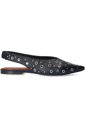 Sacha Dames - Zwarte leren slingbacks met zilverkleurige studs