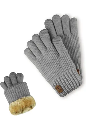 Merkloos Winterhandschoenen - Thermische Gebreide Fleece Handschoenen (Grijs) - 22*9cm