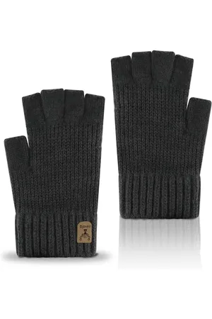 Merkloos Winter Verdikte Thermische Halve Vinger Gebreide Handschoenen - Donkergrijs 18*13cm