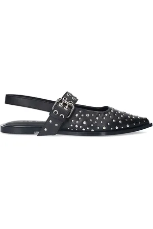 Sacha Dames - Zwarte leren slingbacks met studs en gesp