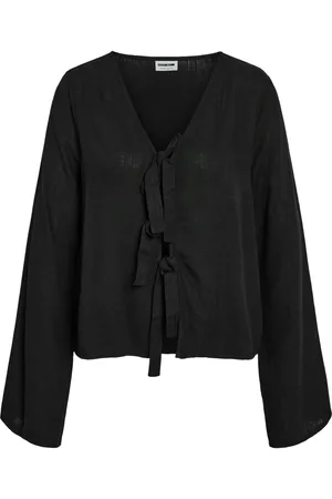 Noisy May Blouse Nmleilani L/s V-neck Tie Blouse Wvn 27033022 Black Dames