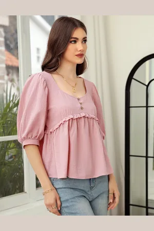 Merkloos Tuniek dames zomerblouse met V-hals, dames elegante casual top dames S