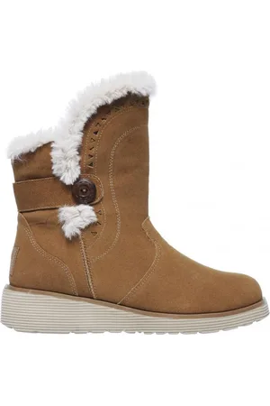 Skechers Keepsakes Wedge - Cozy Peak - Dames Winter Laarzen Boots Gevoerd Leer 49811-TAN