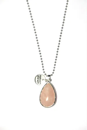 Heaven Eleven Dames ketting rvs ballchain met een drop rozequartz zilver 74cm
