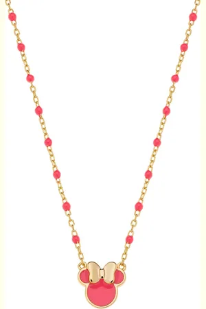 Disney 4-DIS019 Zilveren Ketting Minnie Mouse - Minnie Collier - Sieraden - 35+3+2cm Lengte - Bolletjes 1,7mm - Hanger 8x8,6mm -Emaille - 925 Zilver - - Goudkleurig