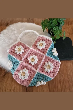 Merkloos Happy Bebie | Granny | Square | Handtas | Mama | Katoen | Handmade