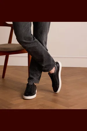 Manfield Heren - Zwarte leren sneakers