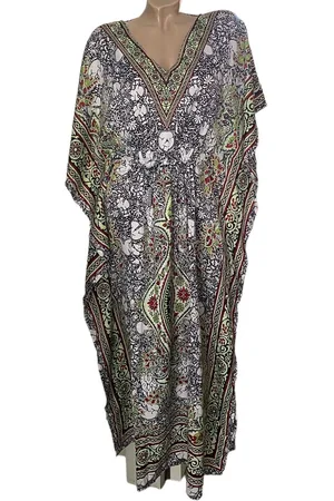 Merkloos Dames kaftan met aantrekkoord one size 106 36-50 zwart/wit/groen/rood