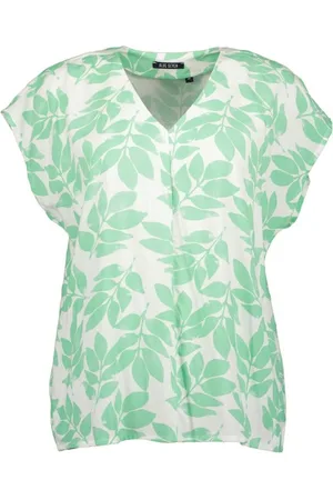 Blue Seven Blouse 180232 /groen print v-hals korte mouwen - maat 46