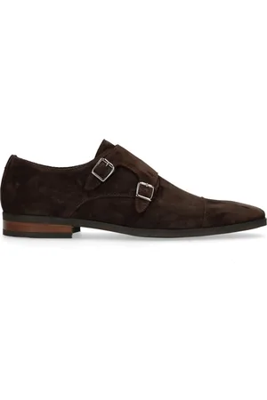 Manfield Heren - Donkerbruine gespschoenen van suède