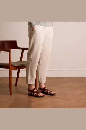 Manfield Heren - Leren gevlochten slippers