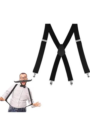 Merkloos X-vormige bretels voor heren - Brede vintage stijl met 4 clips - Verstelbare elastieken - Eenheidsmaat (Zwart) L