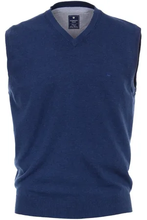Redmond Heren spencer katoen - V-hals - jeansblauw