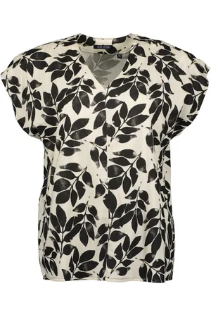 Blue Seven Blouse 180232 /zwart print v-hals korte mouwen - maat 46