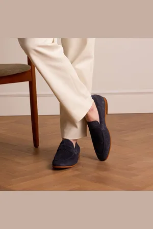Manfield Heren - Navy suède loafers