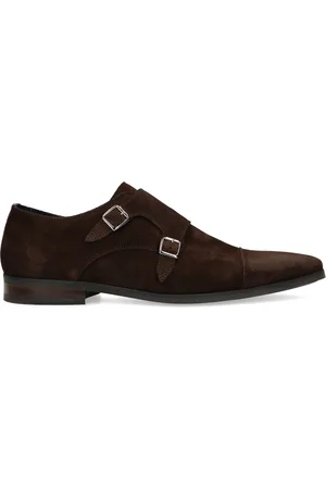 Manfield Heren - Donkerbruine gespschoenen van suède