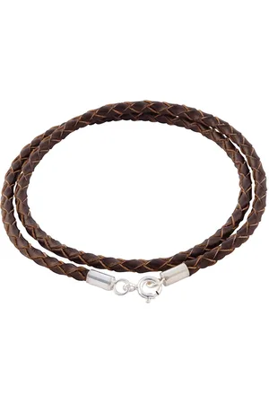 AuBor ®. Gevlochten leren ketting met zilveren sluiting. . 4mm × 85cm