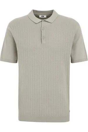 WE Fashion Fijngebreide katoenen polo met structuur