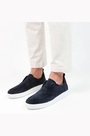 Manfield Heren - Donkerblauwe suède loafers