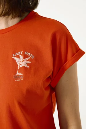 Garcia Dames Chest print T-shirt Oranje Korte mouw