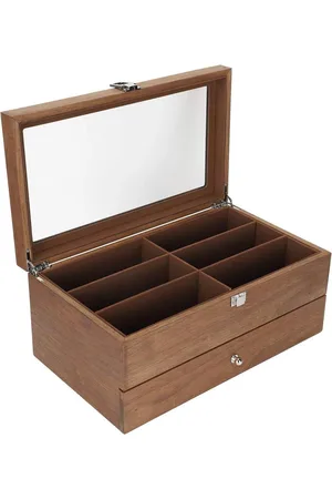 Merkloos 12 Slots Dubbellaags Glazen Doos Houten Vitrine Organizer voor Display en Opslag