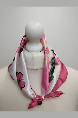 Merkloos Vierkante dames neksjaal Aukje-gebloemd motief vlindermotief- wit zwart oranje abrikoos geel groen-50x50